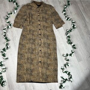 Elegant Tan and Black Long Sleeve Dress